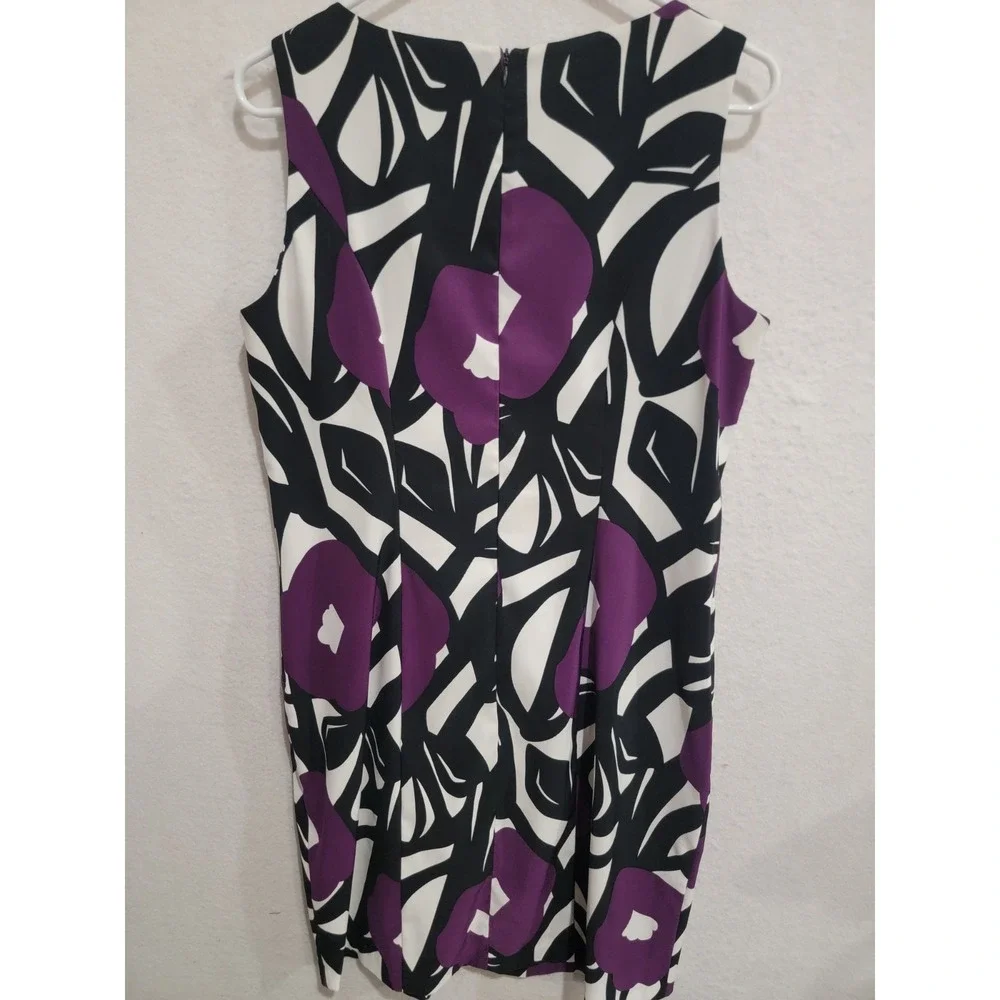 ALYX Women's Sheath Dress Size‎ 14 Purple Black White Abstract Floral Sleeveless
